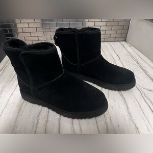New! UGG Classic Mini II Black Suede Sheepskin Shearling Boots Booties 36